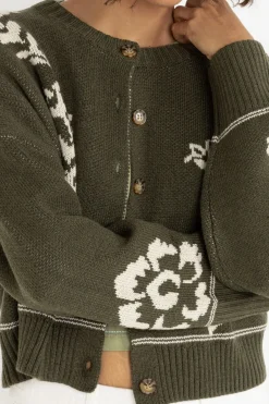 Antique Floral Crop Cardigan Olive