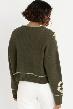 Antique Floral Crop Cardigan Olive