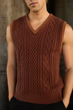 Assembly Fisherman Knit Vest Brown