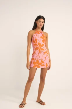 Bora Bora Floral Halter Mini Dress Pink