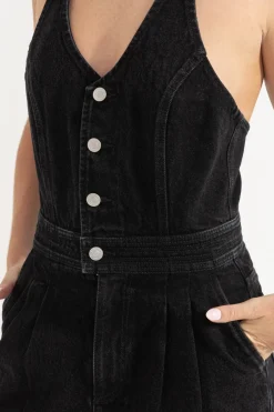 Cassy Halter Denim Romper Vintage Black