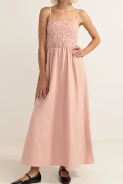 Classic Shirred Midi Dress Rose