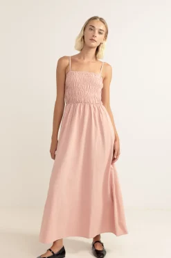 Classic Shirred Midi Dress Rose