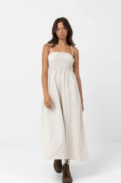 Classic Shirred Midi Dress Oat