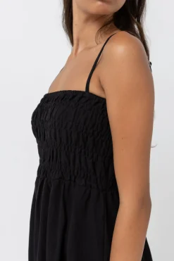 Classic Shirred Midi Dress Black