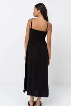 Classic Shirred Midi Dress Black