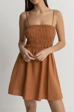 Classic Shirred Mini Dress Caramel