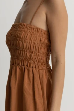 Classic Shirred Mini Dress Caramel