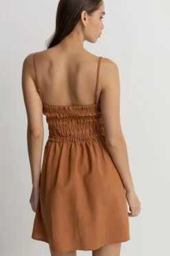 Classic Shirred Mini Dress Caramel