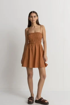 Classic Shirred Mini Dress Caramel