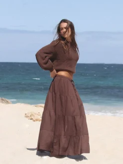 Classic Tiered Maxi Skirt Chocolate