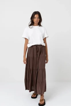 Classic Tiered Maxi Skirt Chocolate