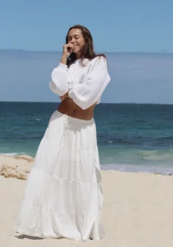 Classic Tiered Maxi Skirt White