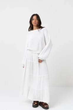 Classic Tiered Maxi Skirt White