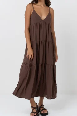 Classic Tiered Midi Dress Chocolate