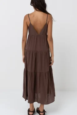 Classic Tiered Midi Dress Chocolate