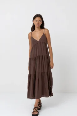 Classic Tiered Midi Dress Chocolate