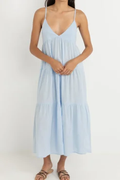 Classic Tiered Midi Dress Blue