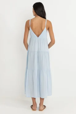 Classic Tiered Midi Dress Blue