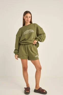 College Crew Neck Fleece Olive