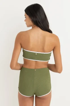 Essential Rib Contrast Bandeau Top Olive