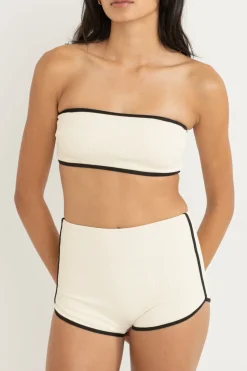 Essential Rib Contrast Bandeau Top Creme