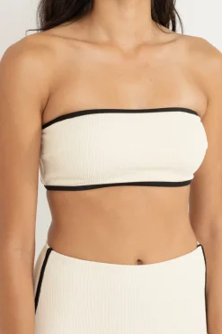 Essential Rib Contrast Bandeau Top Creme