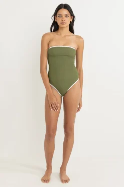 Essential Rib Contrast One Piece Olive