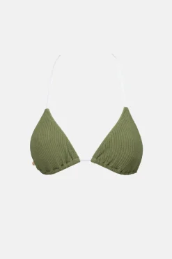 Essential Rib Contrast Slide Tri Top Olive