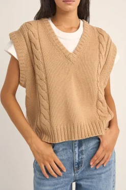 Finley Cable Knit Vest Sand