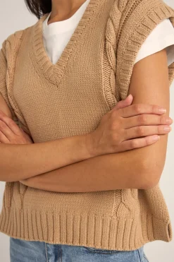 Finley Cable Knit Vest Sand