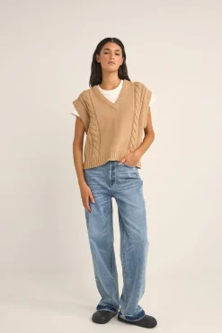 Finley Cable Knit Vest Sand