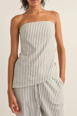 Frankie Strapless Top Navy Stripe