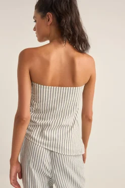 Frankie Strapless Top Navy Stripe
