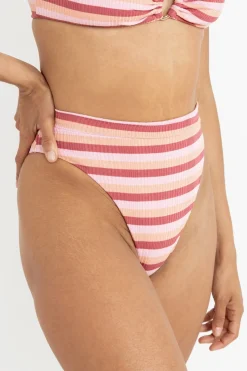Ibiza Stripe Rib Hi Waist Pant Pink