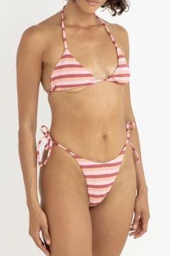 Ibiza Stripe Rib Tie Side Hi Cut Pant Pink