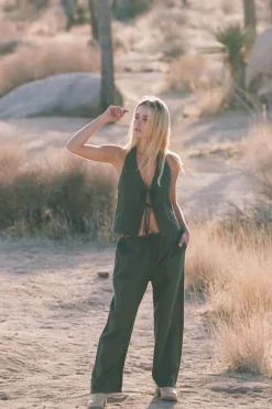 Louise Check Drawstring Pant Olive