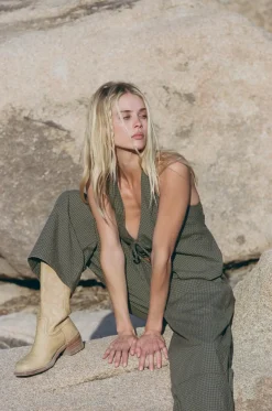 Louise Check Drawstring Pant Olive