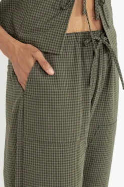 Louise Check Drawstring Pant Olive