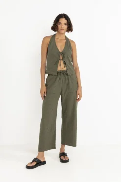 Louise Check Drawstring Pant Olive