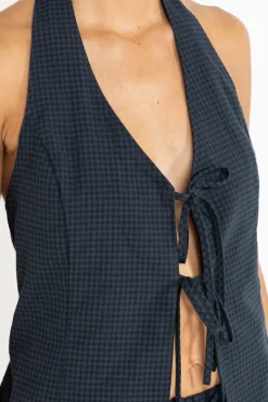 Louise Check Halter Top Navy
