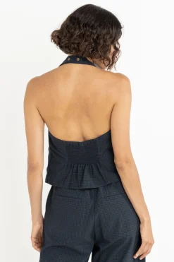Louise Check Halter Top Navy