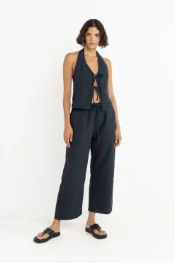 Louise Check Halter Top Navy