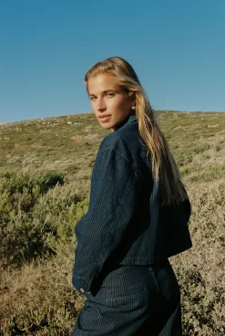 Pinstripe Cropped Jacket Indigo