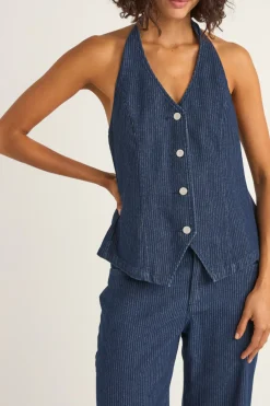 Pinstripe Halter Vest Denim