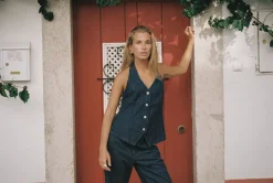 Pinstripe Halter Vest Denim