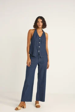 Pinstripe Halter Vest Denim