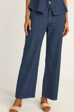 Pinstripe Mid-Rise Pant Indigo