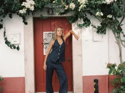 Pinstripe Mid-Rise Pant Indigo