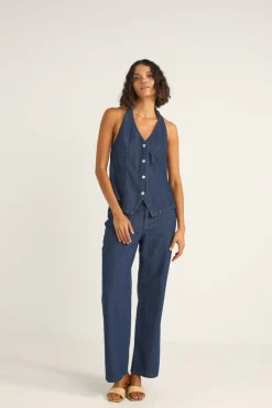 Pinstripe Mid-Rise Pant Indigo